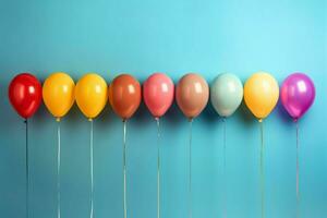 a row of colorful balloons with the word balloon on photo