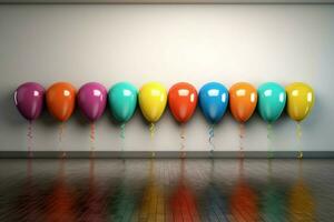 a row of colorful balloons with the word balloon photo