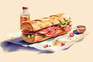 a sandwich made of spanish serrano ham on a table photo