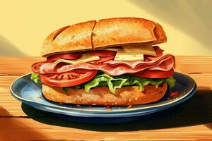 a sandwich made of spanish serrano ham on a table photo