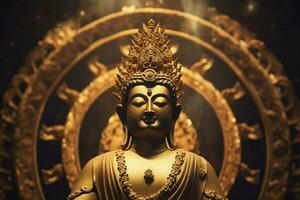 a statue of buddha with a golden halo photo