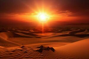 un puesta de sol en el Desierto con el Dom ajuste detrás foto