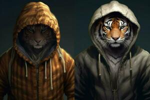 a tiger with a hoodie and a hoodie photo