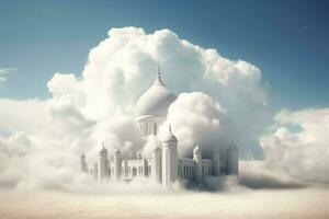 a white mosque with a large cloud in the backgrou photo