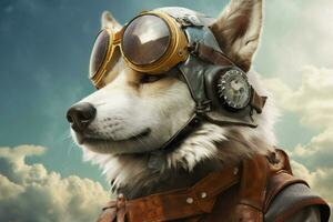 a wolf with a helmet and goggles photo
