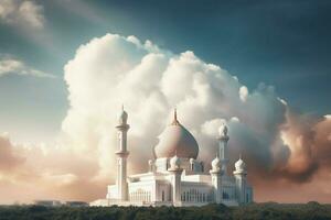 a white mosque with a large cloud in the backgrou photo