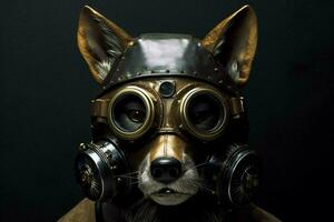 a wolf with a helmet and goggles photo