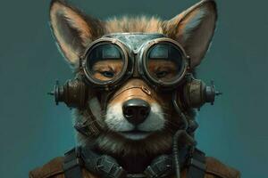 a wolf with a helmet and goggles photo