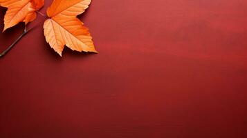 AI generated of a close up photo of a reddish autumn leaf with blank space for text, in the style of vibrant and lively hues, vibrant stage backdrops, northwest school, gold and crimson.