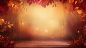 Autumn theme image background with space for text, vibrant stage backdrops, gold and crimson, AI generated. photo