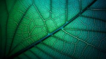 Close up image of a green leaf wallpaper nature backgrounds, in the style of light emerald and dark cyan, detailed engraving, AI generated. photo