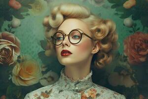 a woman with glasses that saysthe word beauty photo