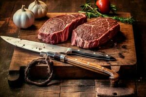 un de madera corte tablero con filetes y un cuchillo nordeste foto