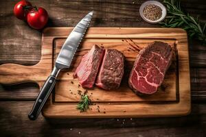 un de madera corte tablero con filetes y un cuchillo nordeste foto