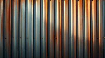 An abstract shot of a corrugated metal wall, focusing on the repeating patterns and industrial textures. AI generated. photo