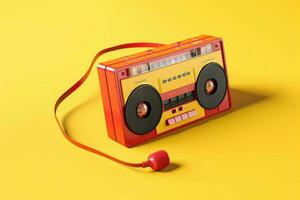 a yellow cassette player with a red headphone on photo