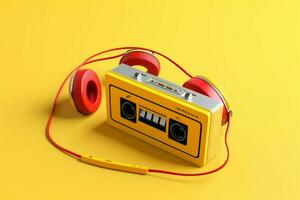 a yellow cassette player with a red headphone on photo