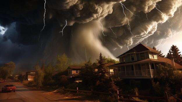 A visual representation of a severe weather event, such as a hurricane or wildfire, underscoring the intensification of extreme weather events as a consequence of climate change. AI generated. photo
