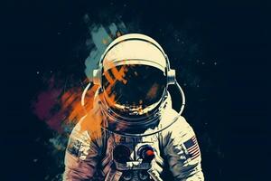 an astronaut in a space suit with a logo that sayss photo