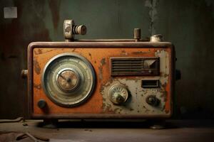 an old fashioned radio with a rusty knob photo