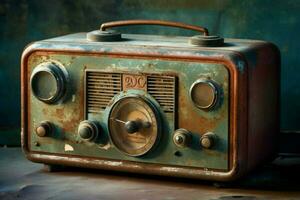 an old fashioned radio with a rusty knob photo