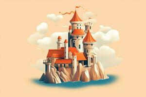 an illustrated modern castle icon with magic illu photo