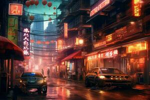 asiático ciudad noche cyberpunk foto