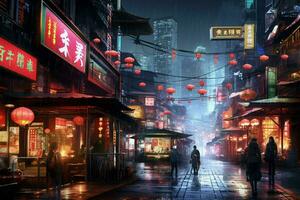 asian city night cyberpunk photo