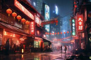 asian city night cyberpunk photo