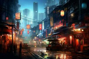 asian city night cyberpunk photo