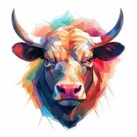 ilustración de un enojado toro, pastel tetradic colores, linda y peculiar, fantasía arte, acuarela efecto, blanco antecedentes. ai generado foto