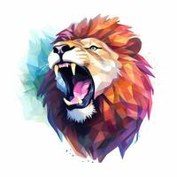 Illustration of a roaring lion, pastel tetradic colors style, cute and quirky, fantasy art, watercolor effect, white background. AI generated photo