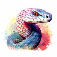 Illustration of a king cobra, pastel tetradic colors, cute and quirky, fantasy art, watercolor effect, white background. AI generated photo