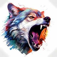 Illustration of a roaring wolf, pastel tetradic colors, cute and quirky, fantasy art, watercolor effect, white background. AI generated photo