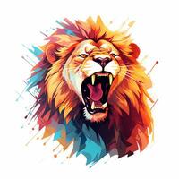 Illustration of a roaring lion, pastel tetradic colors style, cute and quirky, fantasy art, watercolor effect, white background. AI generated photo