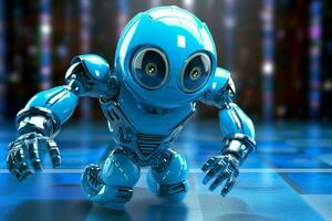 blue cyborg toy dances with futuristic joy photo