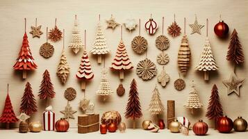 A collage-style image showcasing various handmade Christmas decorations, set against a textured, craft paper background, inviting text to explore the creative side of the holiday season. AI generated photo