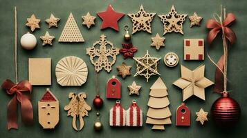 A collage-style image showcasing various handmade Christmas decorations, set against a textured, craft paper background, inviting text to explore the creative side of the holiday season. AI generated photo