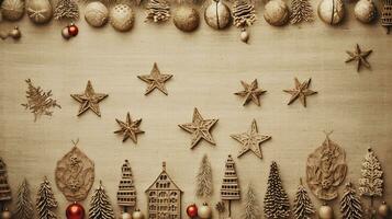 A collage-style image showcasing various handmade Christmas decorations, set against a textured, craft paper background, inviting text to explore the creative side of the holiday season. AI generated photo