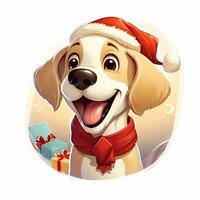 A vintage playful vector art design of a christmas dog, cartoon style, clean background. AI generated photo