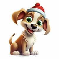 A vintage playful vector art design of a christmas dog, cartoon style, clean background. AI generated photo