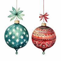 A vintage playful art design of a christmas decorations in watercolor style, cartoon style in white background. AI generated photo