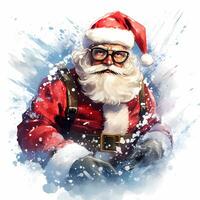 A vintage playful art design of a santa claus in watercolor style, cartoon style, clean background, AI generated photo