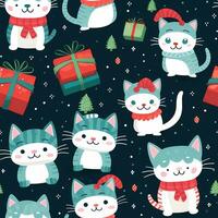 A vintage playful art design of christmas cats seamless pattern, cartoon style, watercolor style, AI generated photo