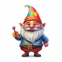 A vintage playful vector art design of a christmas gnome, cartoon style, white background, AI generated photo