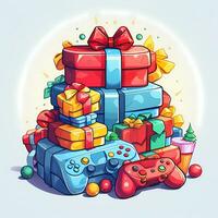 A vintage playful vector art design of a christmas gifts, cartoon style, white background, AI generated photo