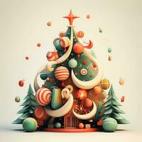 A vintage playful vector art design of a christmas trees and decorations, cartoon style, clean pastel background, AI generated photo