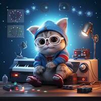 A playful vectorized design of a christmas cat, Music Studio Backdrop, AI generated photo