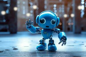 azul cyborg juguete bailes con futurista alegría foto
