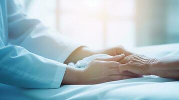An image featuring the caring hands of a healthcare professional tending to a patient, with space for text to emphasize the compassionate aspect of healthcare. AI generated photo